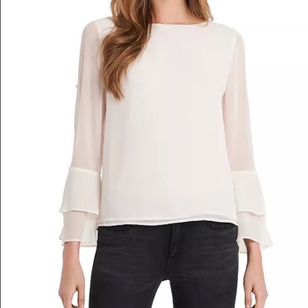 Vince Camuto Tiered Chiffon Top Blouse XS New Ivory NWT